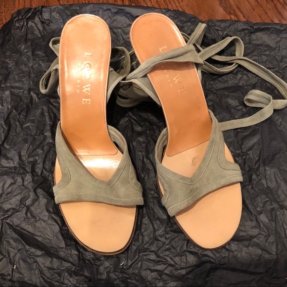 Loewe Shoes - Loewe Khaki suede lace up Sandals